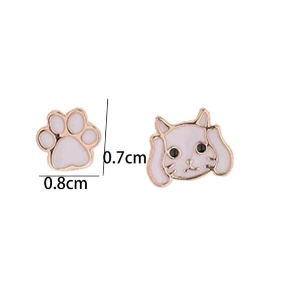 Cat and Paw Stud Earrings - Picture 2 of 4